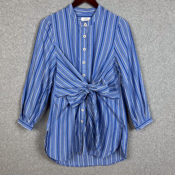 TOAST Sodalite Blue Stripe Poplin Wrap Front Shirt Size 8 - Picture 2 of 13